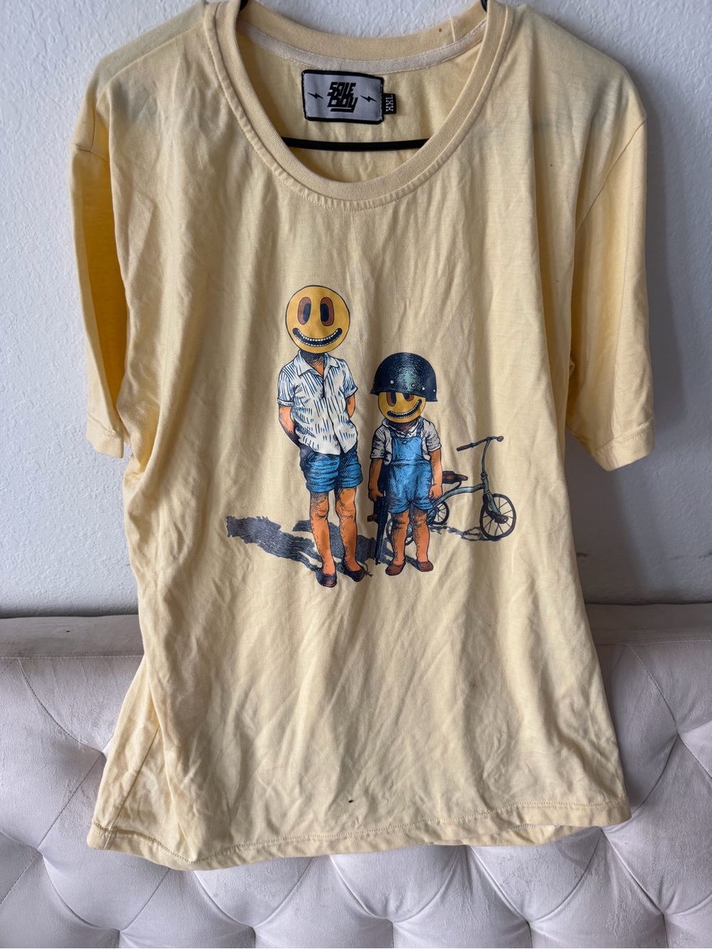 Yellow Graphic Short-Sleeve Tee with Smiley Kids Print